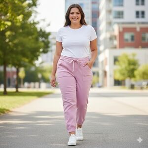 Judy Blue Pink Garment Dyed Denim Joggers Plus Size 18W Elastic Waist Stretch